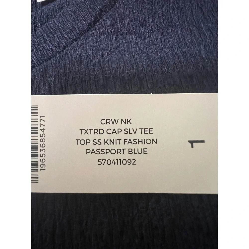 Chico's Textured Cap Sleeve Tee Women 1 M Passport Blue Crew Neck Knit Top